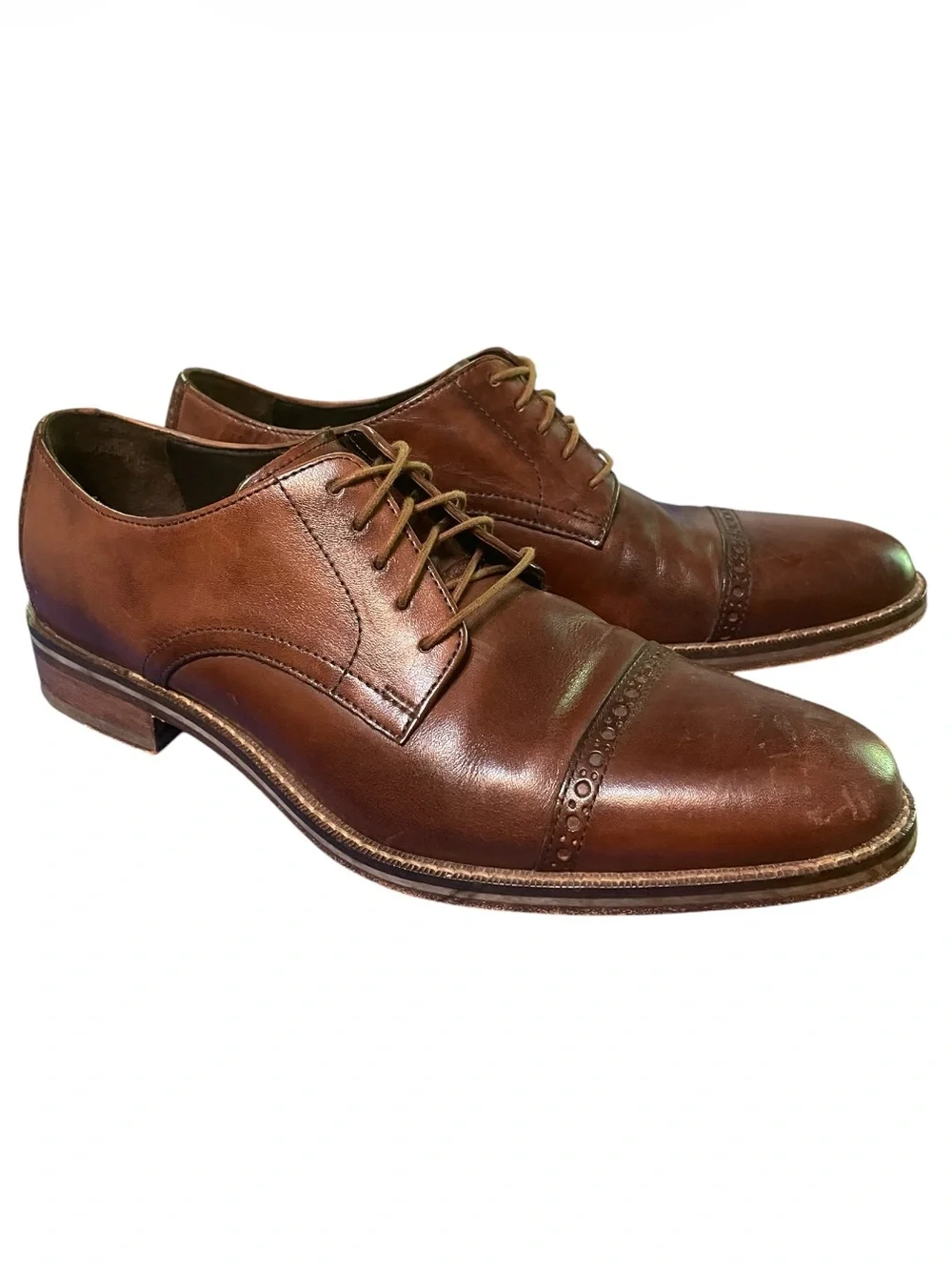 Men's Cole Haan Brown Leather Lenox Hill Cap Toe Oxford Size 8.5 Brogue Detail